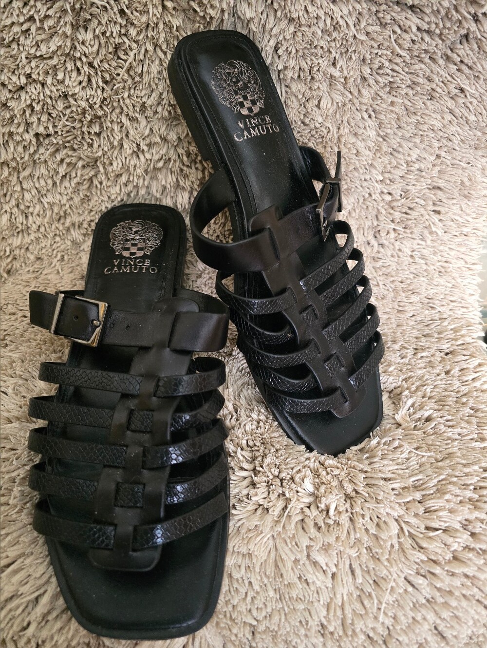 Vince Camuto Lemanda Leather Gladiator Caged Sandals, Slip On Square Toe